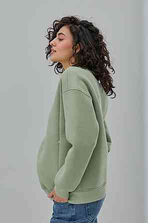 Базовый свитшот для беременных и кормящих oversize со скрытыми молниями XL Kloya Юла Мама Оливковый Кривой Рог