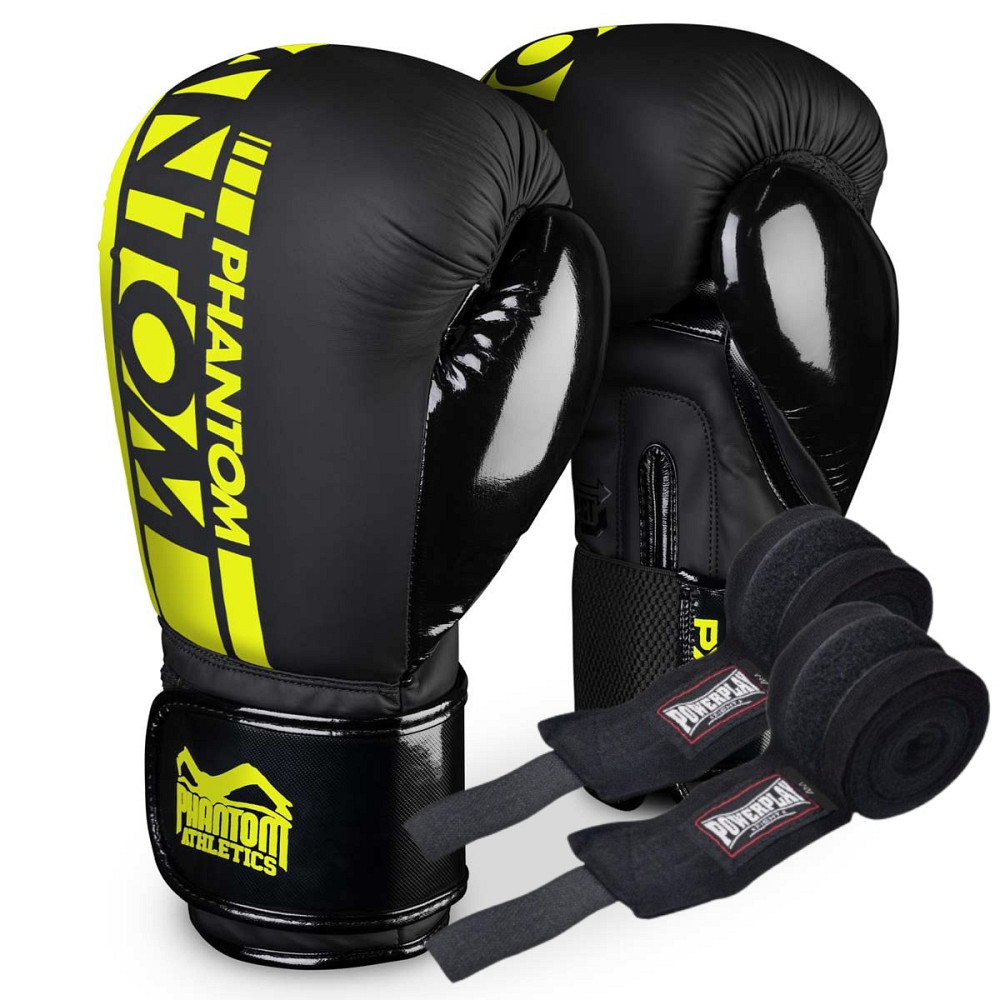Боксерські рукавиці Phantom APEX Elastic Neon Black/Yellow 14 унцій (Бинти 4м. в подарунок) Каменское - изображение 1