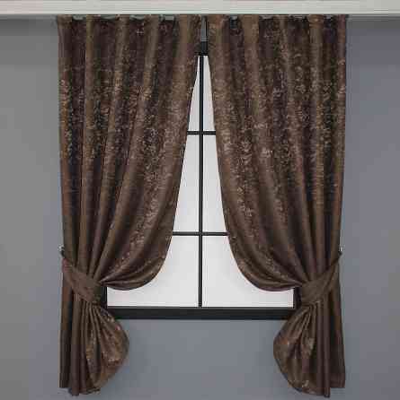 Комплект коротких штор VR-Textil Льон мармур Pavliani № 1173ш Коричневий 130х170 см 2 шт (35-0055) Київ