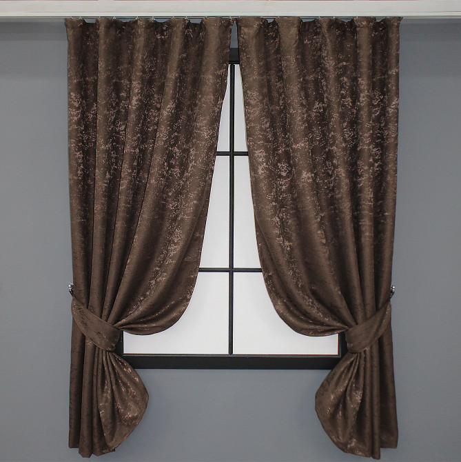 Комплект коротких штор VR-Textil Лен мрамор Pavliani № 1173ш Коричневый 130х170 см 2 шт (35-0055) Киев - изображение 1