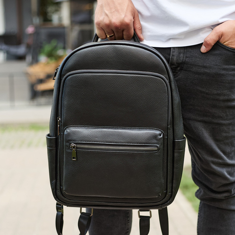 Чоловічий шкіряний рюкзак 41х31х16, універсальний міський наплічник для роботи та поїздок, офісна чоловіча сумка, чорний Київ - фото 1