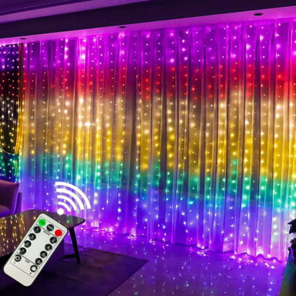 Світлодіодна гірлянда штора роса від USB Niki Light завіса роса 8 режимів з пультом 200LED 3x3м різнокольорова райдужна Київ - фото 9