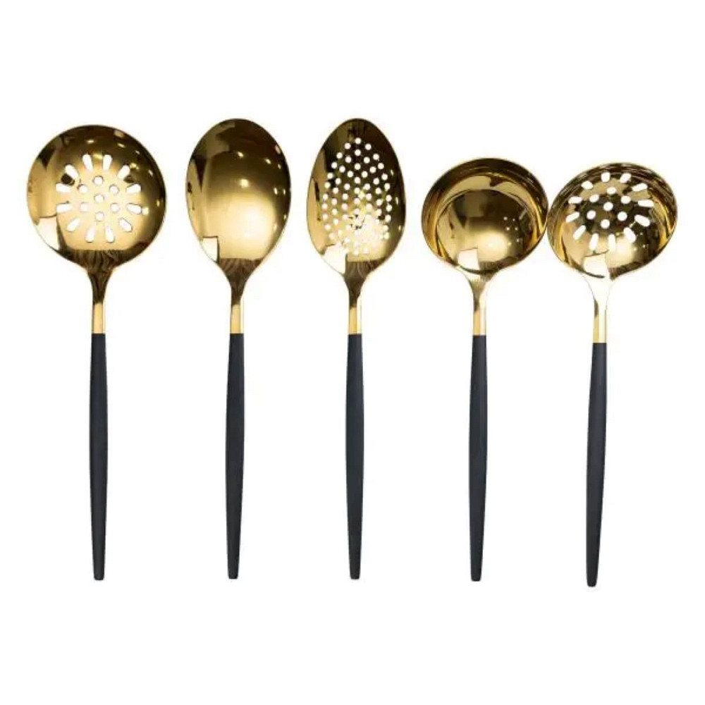 Yiwu Набір кухонного приладдя 12 предметів столові прилади з нержавіючої сталі Золото з чорним Київ - фото 8