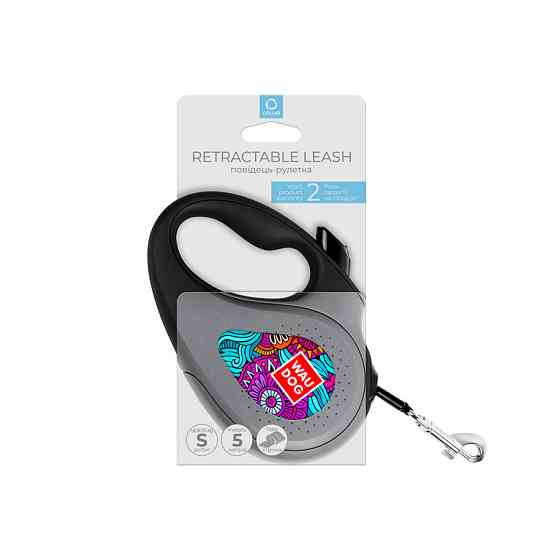 Повідець-рулетка для собак WAUDOG R-leash, малюнок "Літо", S, до 15 кг, 5 м, світловідбивна стрічка чорний Вінниця