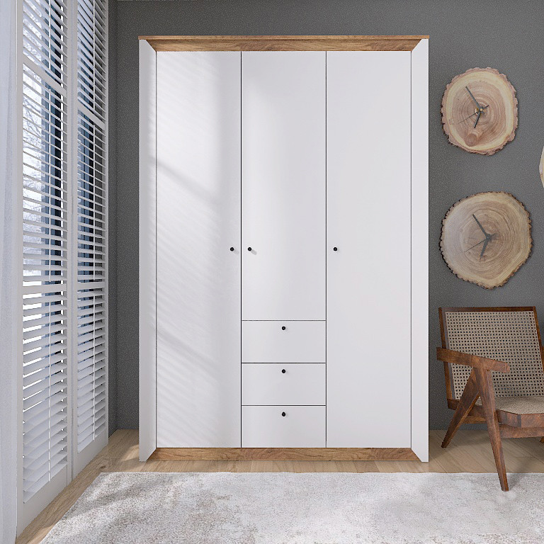 Шафа тридверна Еверест Нордік-1400 Білий + Дуб крафт золотий (DTM-5537) Львів - фото 1