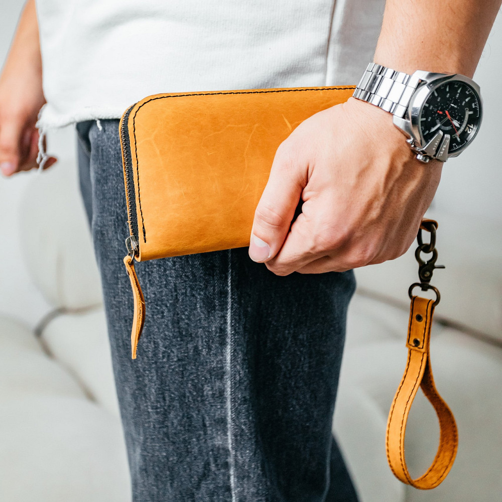 Чоловічий шкіряний гаманець, місткий гаманець із відділеннями на блискавці, Crazy Horse, рудийMasterSem Київ - фото 6