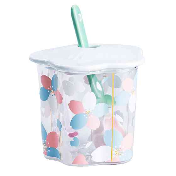 Happy Life Чашка скляна 500 мл з ложкою та кришкою Блакитний HP7213BL Київ