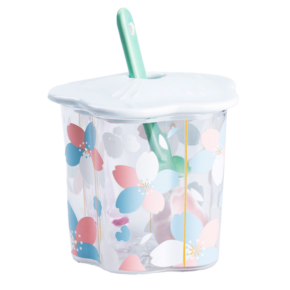 Happy Life Чашка скляна 500 мл з ложкою та кришкою Блакитний HP7213BL Киев - изображение 1