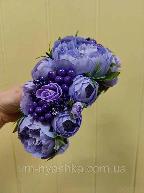 Ободок обруч з квітами "Піони великий фіолетовий" Кривий Ріг - фото 2