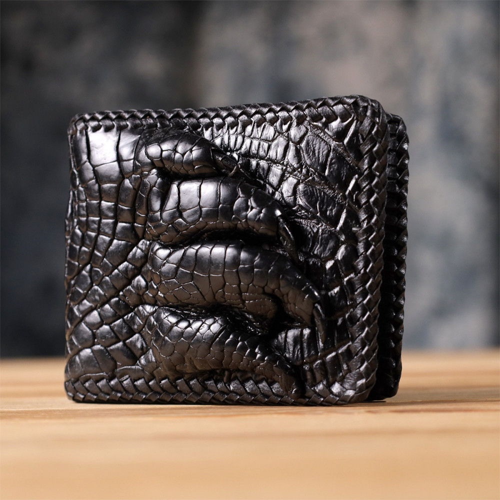 Портмоне CROCODILE LEATHER 18004 з натуральної шкіри крокодила Чорне Київ - фото 3