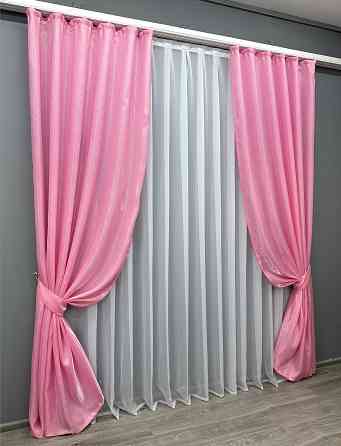 Комплект готовых штор VR-Textil Атлас Монорей № 1749ш Розовый 150х270 см 2 шт (33-0705) Киев