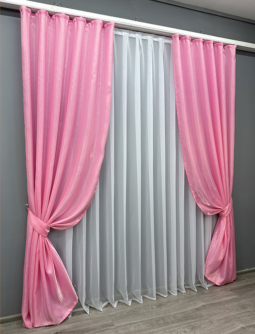 Комплект готовых штор VR-Textil Атлас Монорей № 1749ш Розовый 150х270 см 2 шт (33-0705) Киев - изображение 3