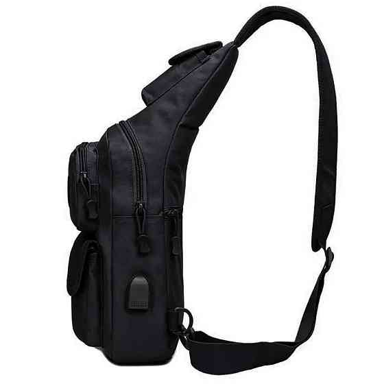 Сумка чоловіча чорна через плече, Чоловіча сумка через плече нагрудна крос-боді гладка LF-70 Івано-Франківськ