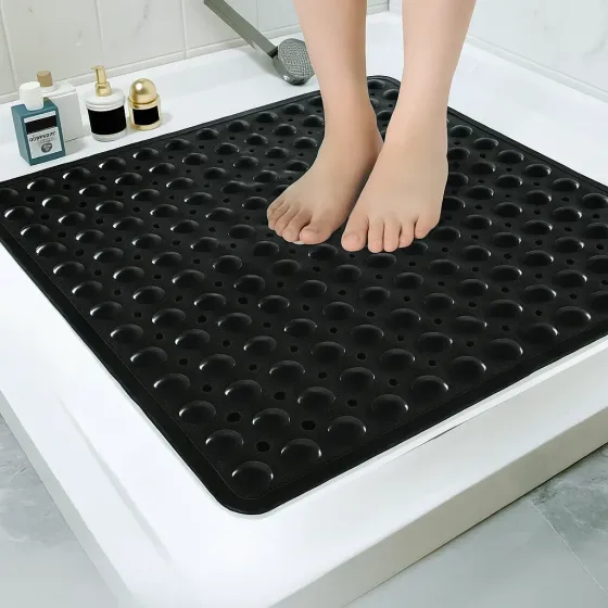 Коврик для ванной комнаты и душа, силиконовый, антискользящий Bathlux 53х53 см на присосках,чёрный Каменец-Подольский