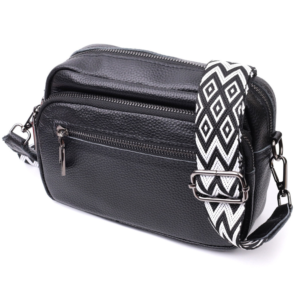 Сумка жіноча в класичному кольорі з накладною кишенею з натуральної шкіри Vintage 22640 Чорна Київ - фото 1