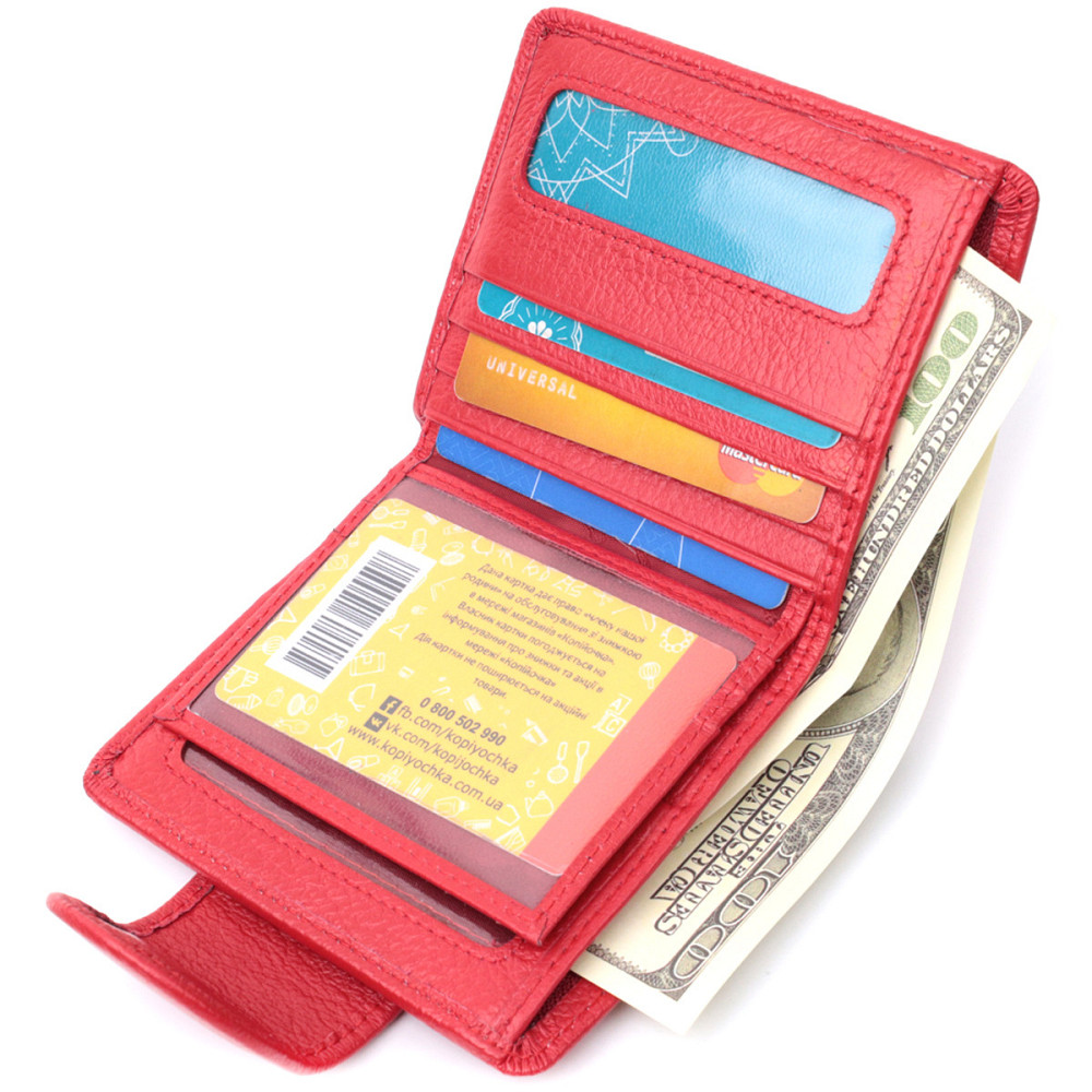 Вертикальний гаманець для яскравих жінок із натуральної шкіри ST Leather 22702 Червоний Київ - фото 6