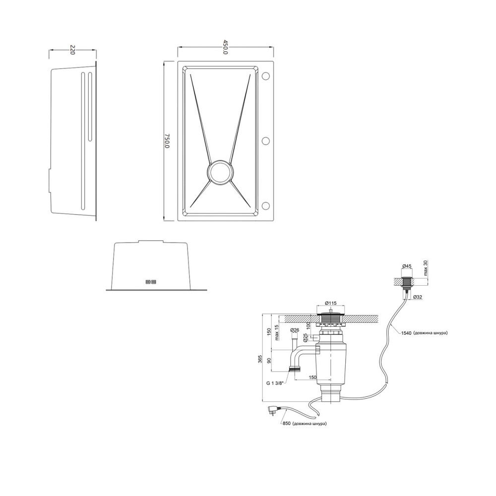 Комплект Lidz Handmade H7545B Мойка для кухни интегрированная Decor Black PVD Honeycomb LDH7545BDECPVD48373+Lidz (BLA) Киев - изображение 2