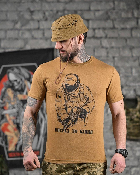 Хлопковая милитари футболка тактика кайот ДЛ6350 Одесса - изображение 5