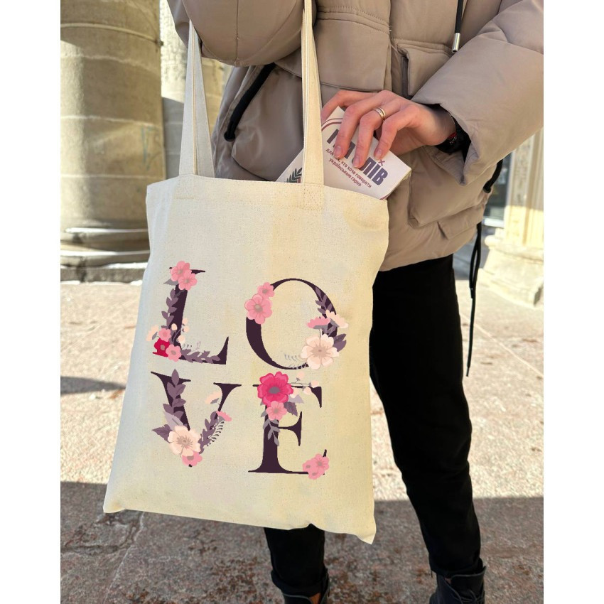 Екошопер Bookopt ВК4072 LOVE (квіти), бежевий Луцк - изображение 9