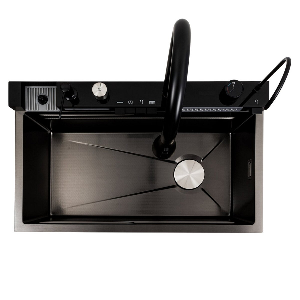 PLATINUM Кухонна мийка 75*45М PVD чорна Platinum Handmade "Водоспад" Коломия - фото 19