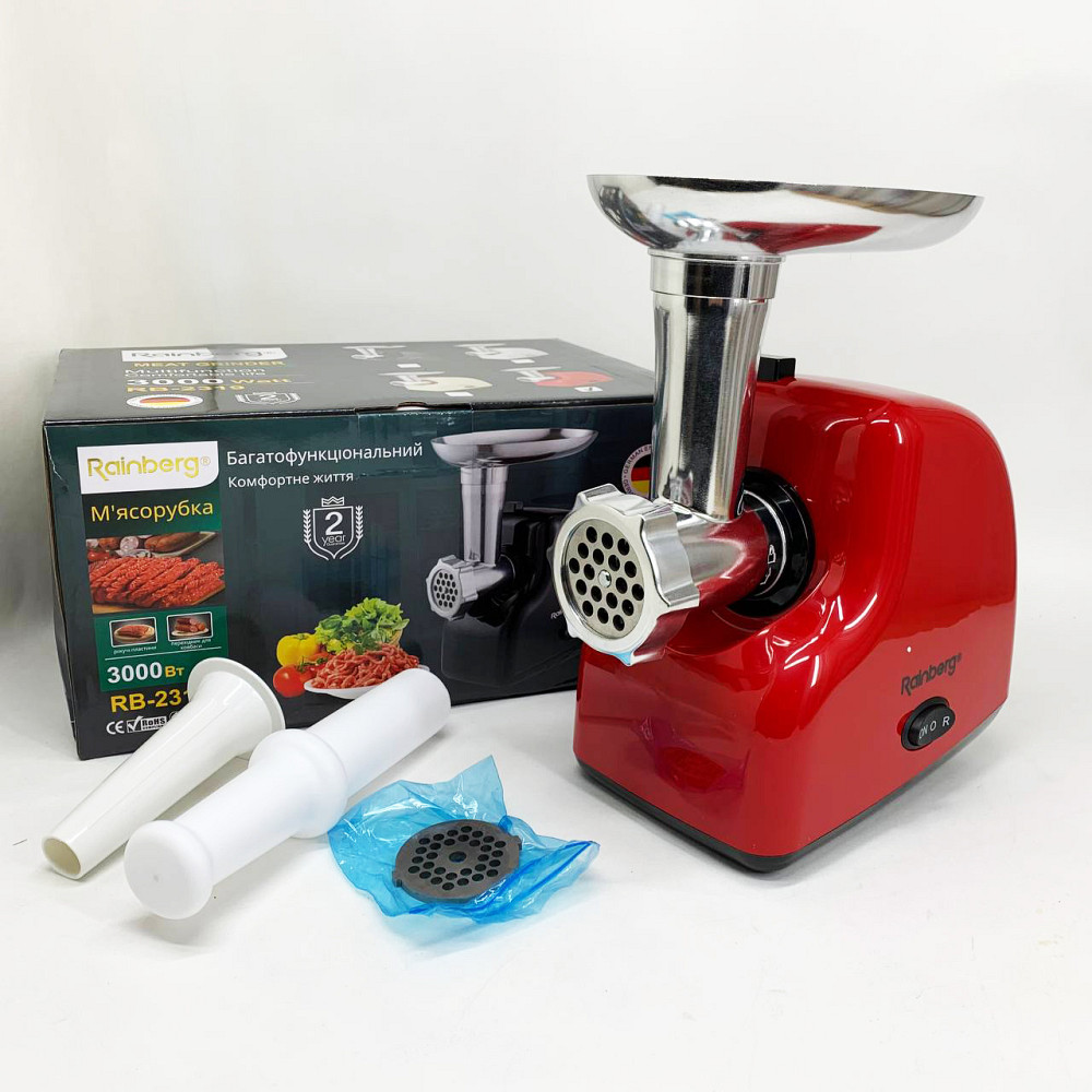Мясорубка электрическая Rainberg RB-2319 с системой реверса насадка куббе 3000Вт Red ZN-64 Львов - изображение 18