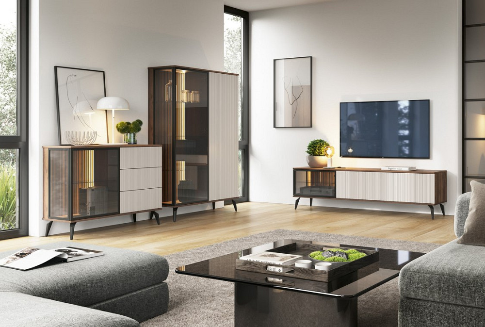 Комод з підсвіткою Вічі / Vici K154 3-дверний Горіх/кашемір Perfect Home Польща (PFH-091276) Дніпро - фото 8