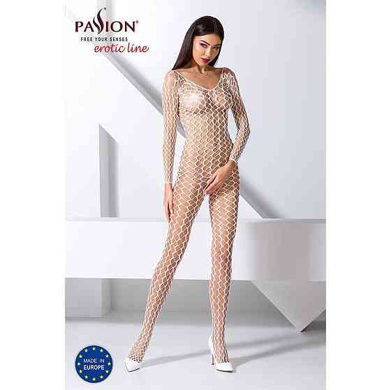 Бодістокінг Passion BS068 white, комбінезон, велика сітка, довгий рукав Sex Aura Київ