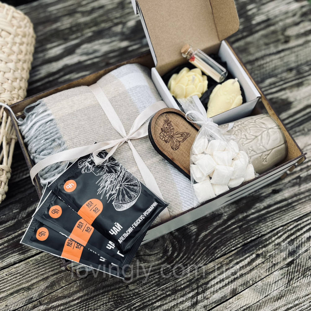 Премиум подарочный набор со свечами ручной работы, шерстяным пледом и натуральным чаем Ирпень - изображение 4