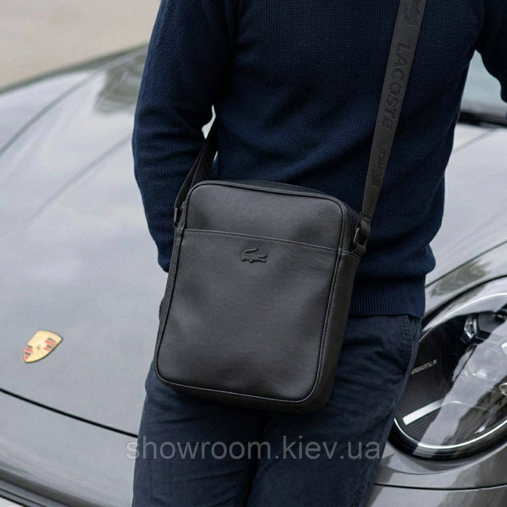 Чоловіча брендова барсетка, сумка Lacoste (2216-2) чорна Київ - фото 8