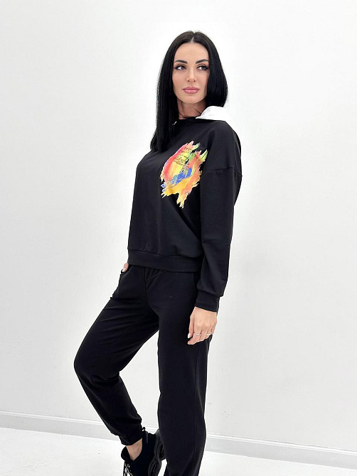 Жіночий костюм-двійка з капюшоном "Rainbow"| Батал | Розпродаж моделі Чорний, 50-52 Київ - фото 5