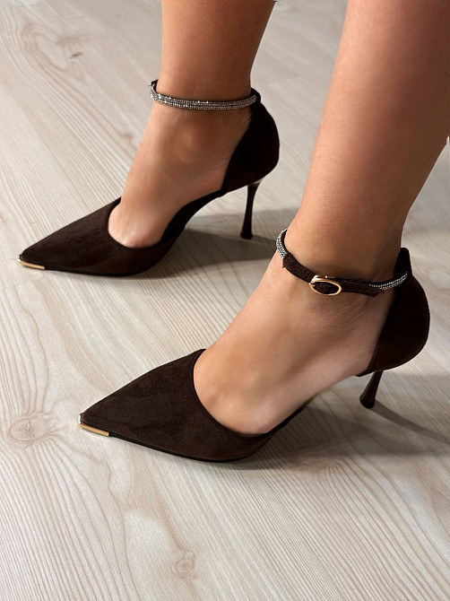 Туфли женские Meideli 50-48 D’Orsay на шпильке с ремешком замшевые со стразами коричневые, 36, 23,2 см Киев - изображение 4