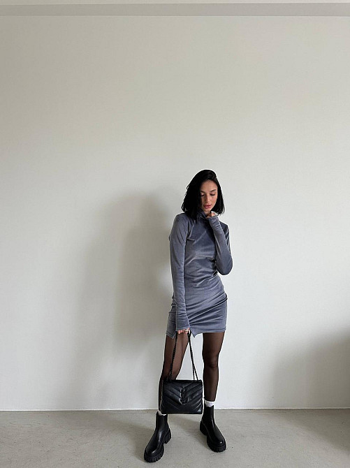 Жіноче святкове елегантне велюрове мініплаття Сірий, 46/48 Одеса - фото 7