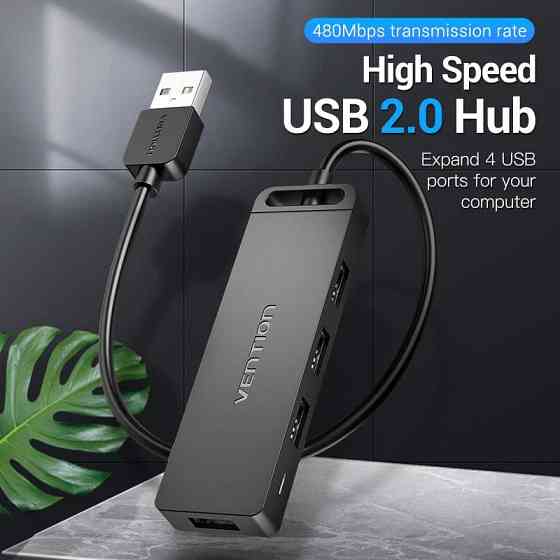 Хаб USB 2.0 -> 4xUSB 2.0, 0.15м, Black Vention Винница