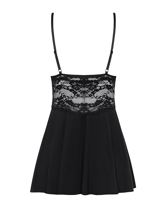 Сатиновый пеньюар с кружевом Obsessive 810-BAB-1 babydoll & thong L/XL, черный, пеньюар, танга Sex Aura Киев - изображение 6