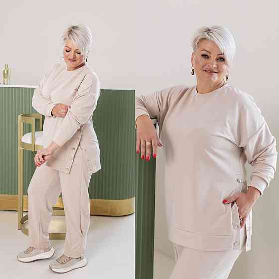 Жіночий стильний повсякденний костюм двонитка Беж, 48/52 Одеса