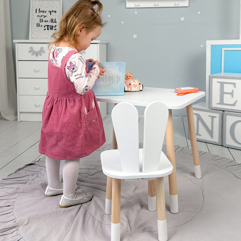 Стіл прямокутний 46х60х45 і стілець вушка кролика 26х26х24, столик та стільчик в дитячу, білий Київ - фото 9