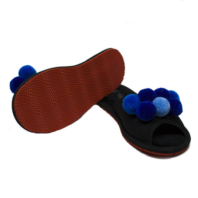 Тапки жіночі домашні відкриті на підошві "Синій помпон" чорний Одеса - фото 13