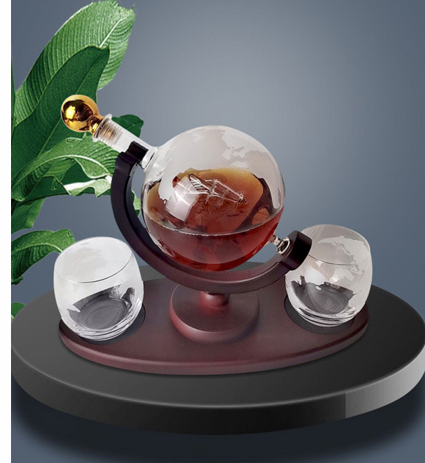 Декантер Глобус Вокруг света + камни для виски, 2 бокала ОВАЛЬНАЯ ПОДСТАВКА, Штоф, Графин для виски Кременчуг - изображение 3