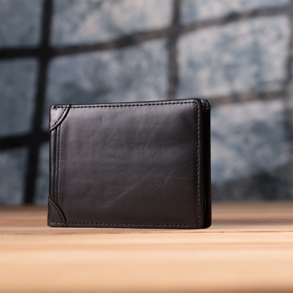 Невеликий чоловічий гаманець без застібки з натуральної шкіри Vintage sale_15097 Чорний Київ - фото 8