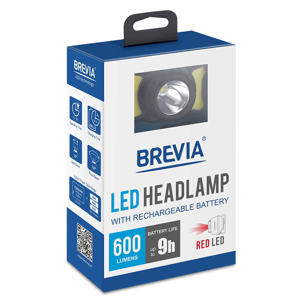 Ліхтар налобний Brevia 600Lm, 3W CREE XPG+COB, 1200mAh/3xAAA, білий/червоний Львів - фото 11