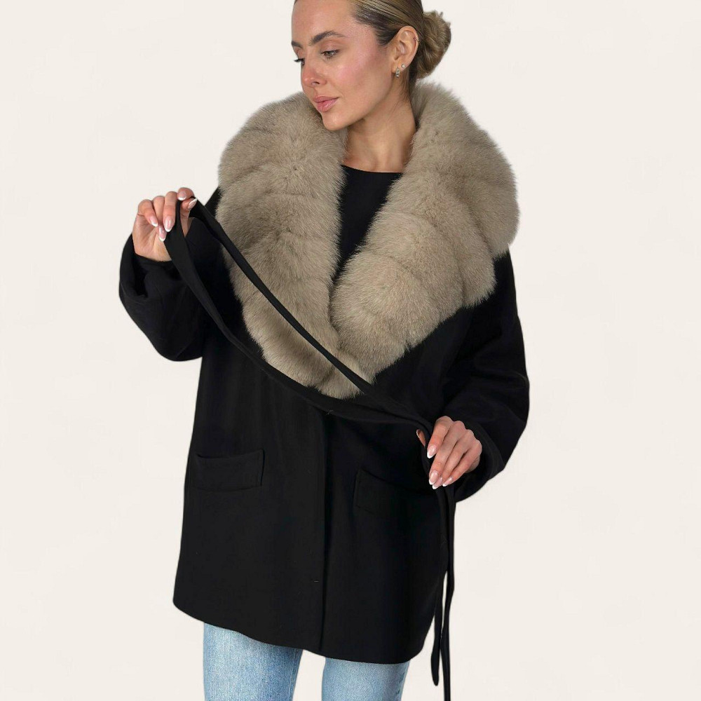 Женское пальто с меховым воротником Черный, 54 Харьков - изображение 4