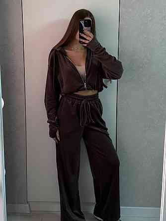 Жіночий повсякденний костюм із якісного велюру, двійка Шоколад Одеса