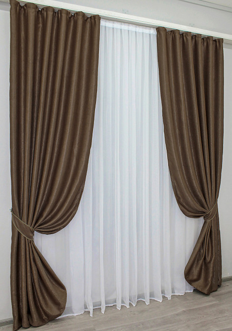 Комплект готовых штор VR-Textil Софт № 094ш Темно-коричневый 100х270 см 2шт (31-110) Киев - изображение 2