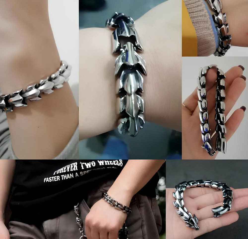 Сталевий чоловічий браслет у вигляді дракона RESTEQ — сріблястий браслет Дракон, довжина 19 см, 95 г Київ - фото 8