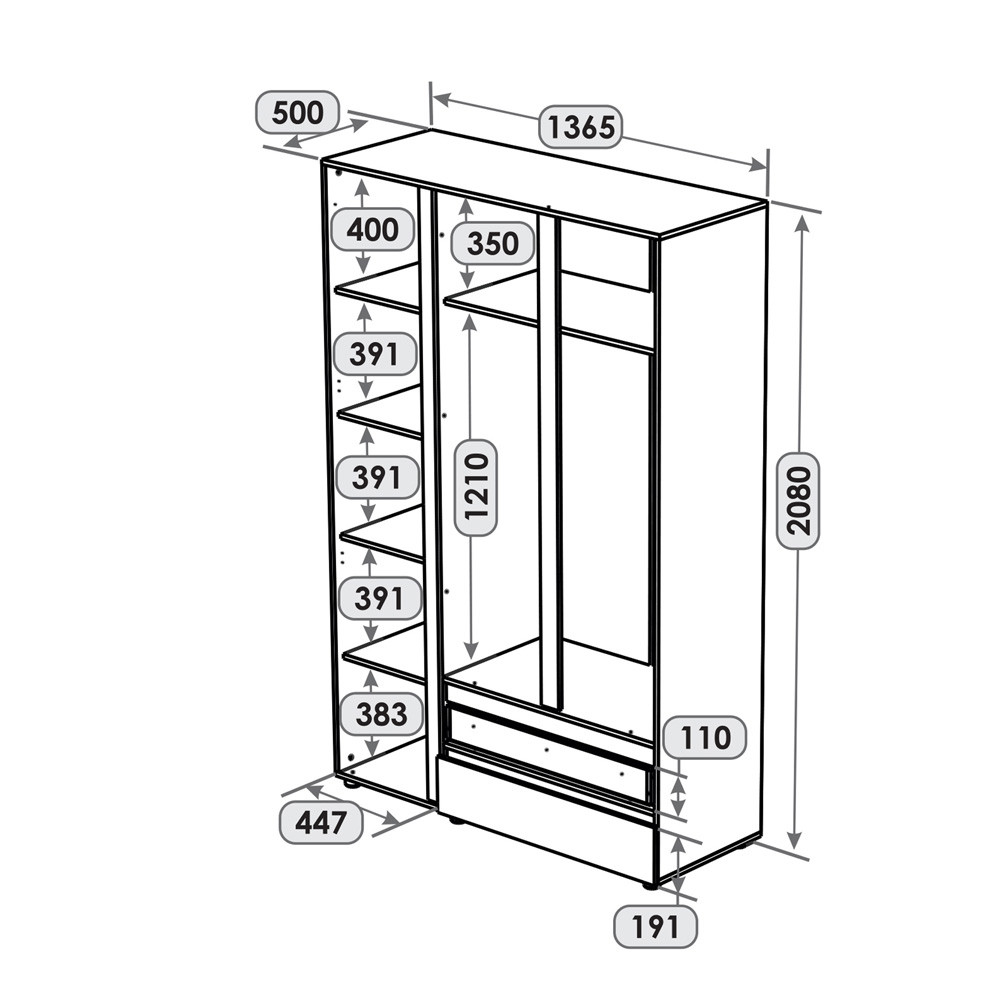 Шафа тридверна Еверест ШЛ-3 Лайт Дуб Крафт білий (DTM-071085) Львів - фото 6