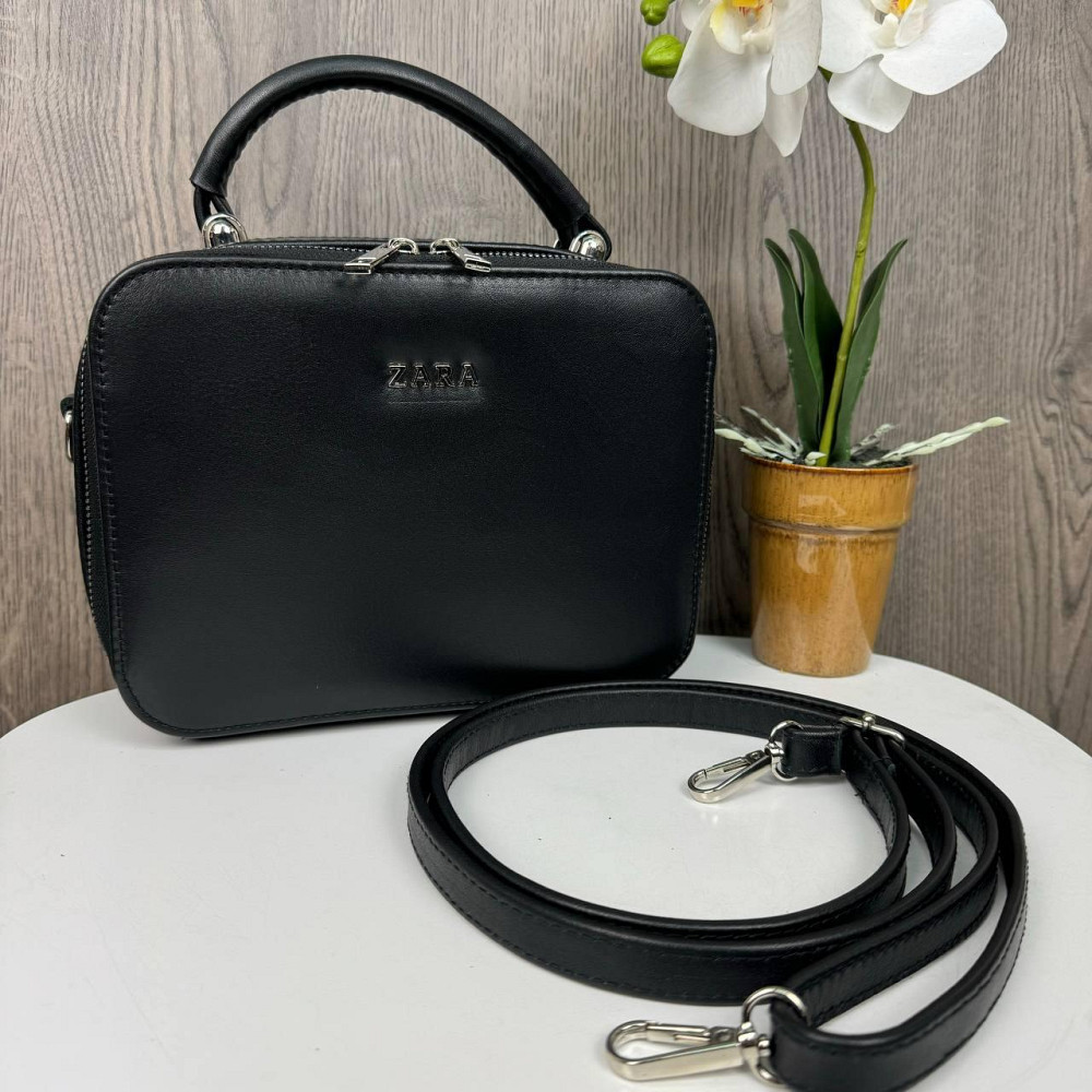 Жіноча шкіряна сумка стиль Zara, каркасна сумка Зара чорна натуральна шкіра ( 21990 ) Харків - фото 1
