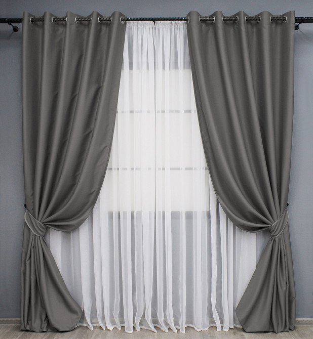 Комплект штор на люверсах VR-Textil Midnight № 1671ш 150х270 см 2 шт Сірий (37-0208) Київ - фото 2