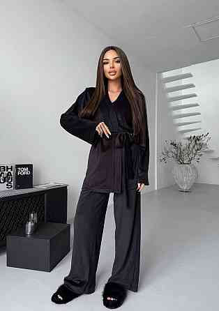 Жіночий стильний домашній костюм брюки палаццо + кімоно, велюр Одеса