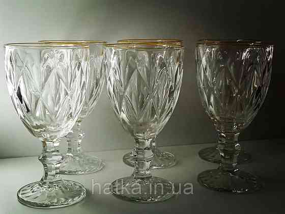 Набір келихів OLens «Золотий смарагд» 325 мл 6 шт. прозоре товсте скло для дому та ресторанів Київ