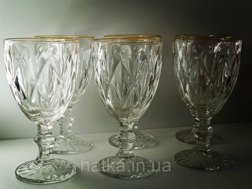 Набір келихів OLens «Золотий смарагд» 325 мл 6 шт. прозоре товсте скло для дому та ресторанів Київ - фото 2
